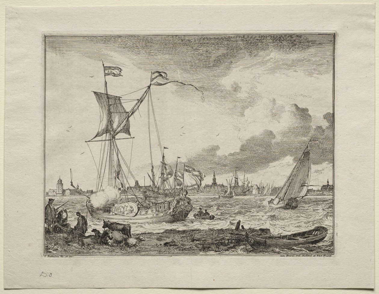 Amszterdam kilátása hajókkal az előtérben, 1701. alkotó: Ludolf Backhuysen