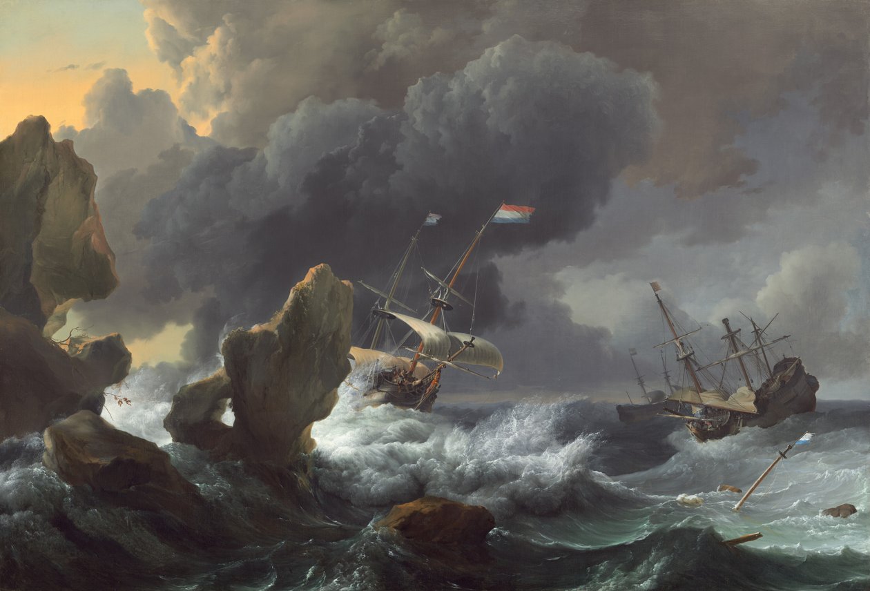 Veszélyben lévő hajók egy sziklás partnál, 1667. alkotó: Ludolf Backhuysen I