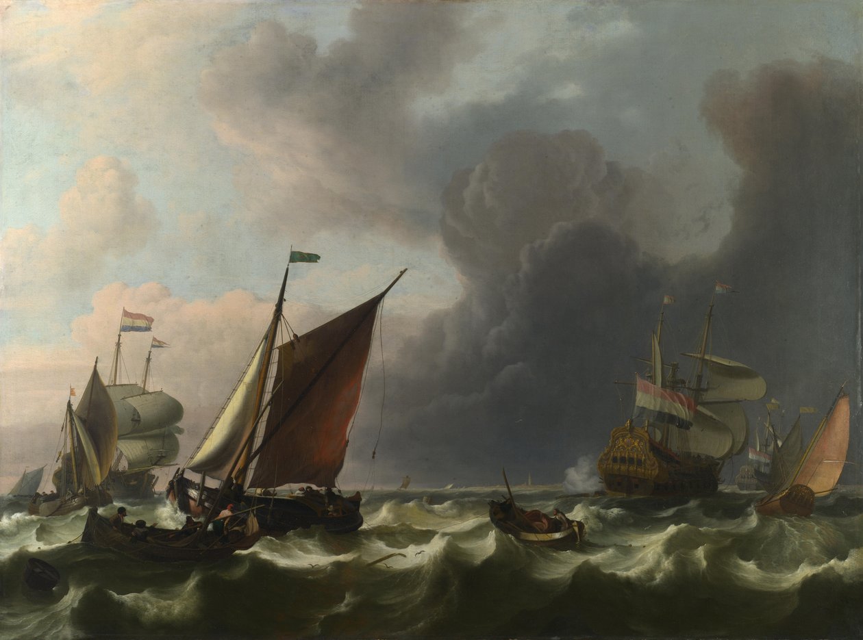 Holland harcosok és kishajók friss szellőben Enkhuizennél, 1683 alkotó: Ludolf Bakhuizen
