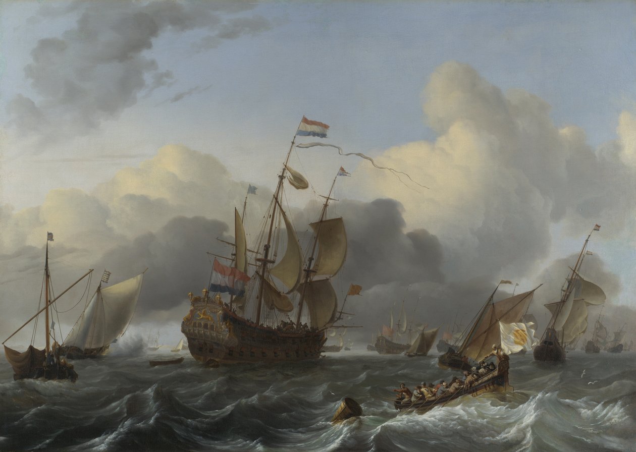 Az Eendracht zászlóshajó és a holland hadiflotta, c. 1670 alkotó: Ludolf Bakhuizen