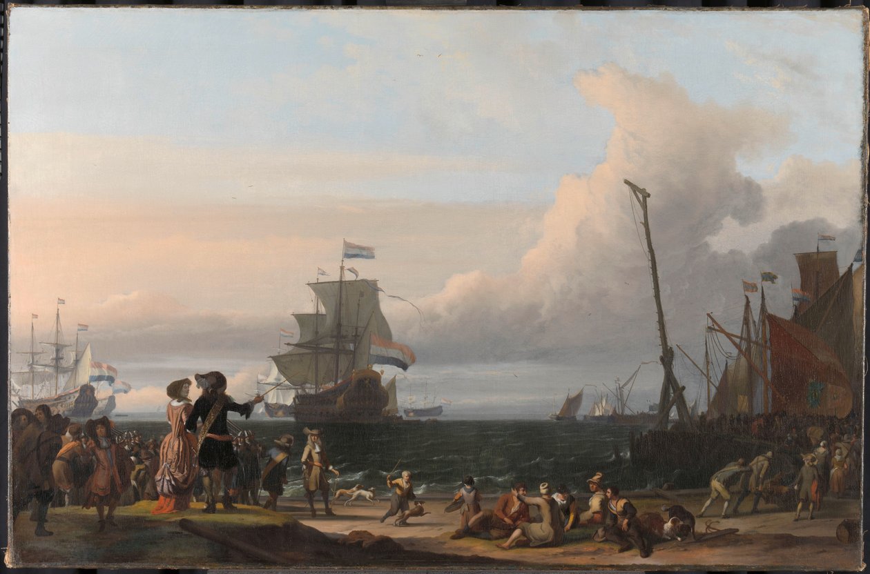 holland hajók a texeli utakon; középen a „Gouden Leeuw”, Cornelis Tromp zászlóshajója alkotó: Ludolf Bakhuysen