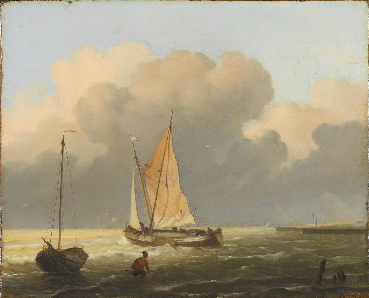 Tengerek a parton, Spritsail Barge-vel alkotó: Ludolf Bakhuysen