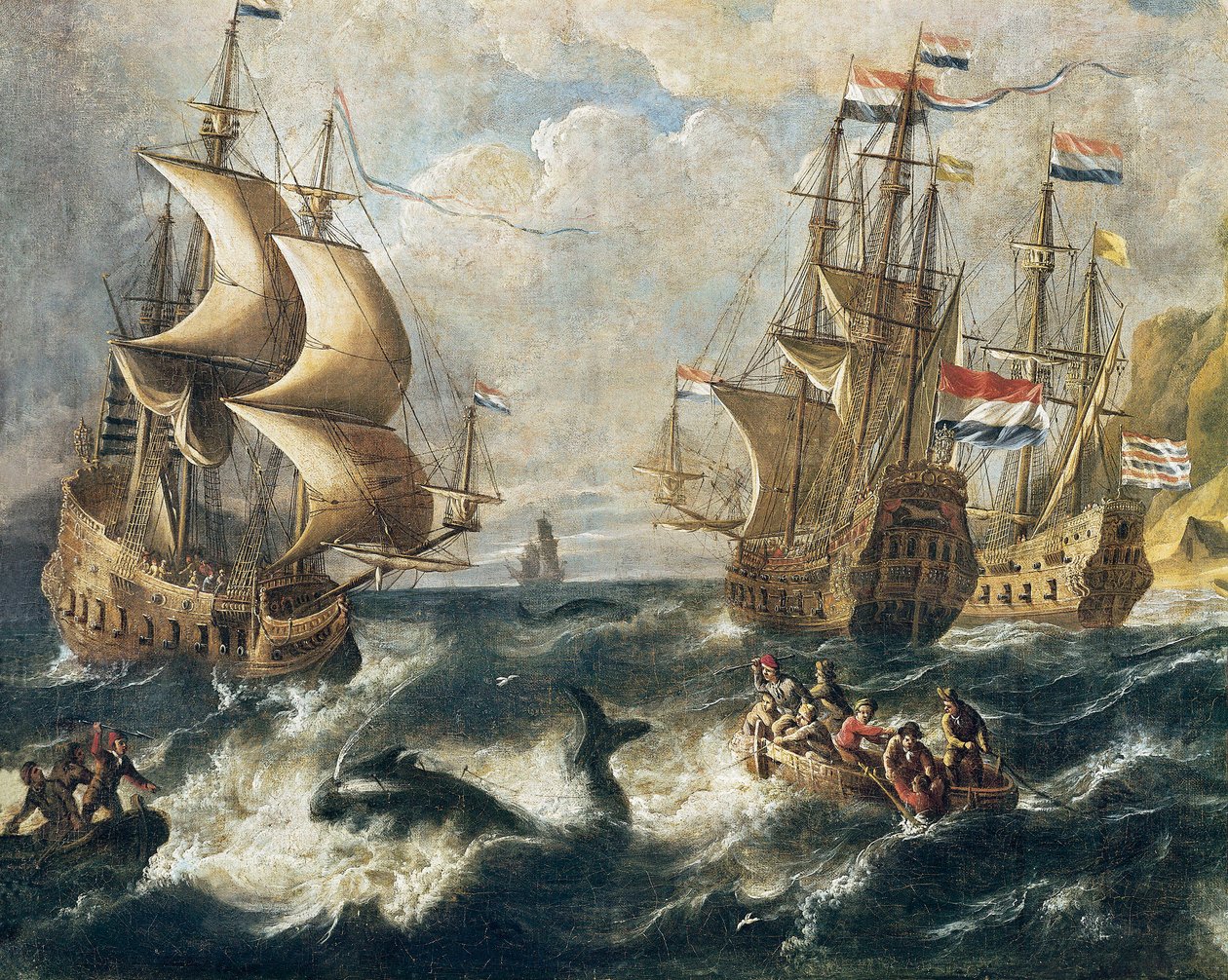 ""Bálnavadászat"" Részlet. Ludolf Backhuysen (1631-1708) festménye. Nancy. Szépművészeti Múzeum. alkotó: Ludolf I Backhuysen