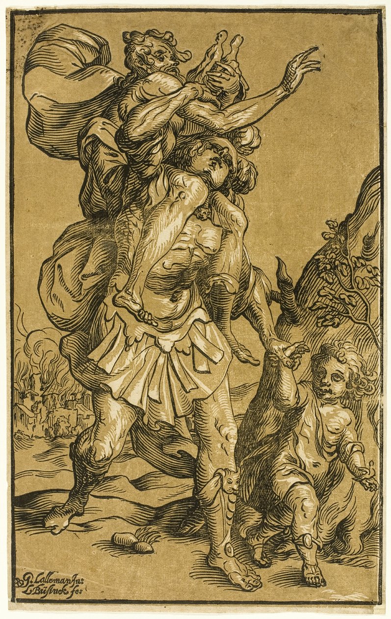 Aeneas hordozza az apját, Anchises alkotó: Ludolph Büsinck