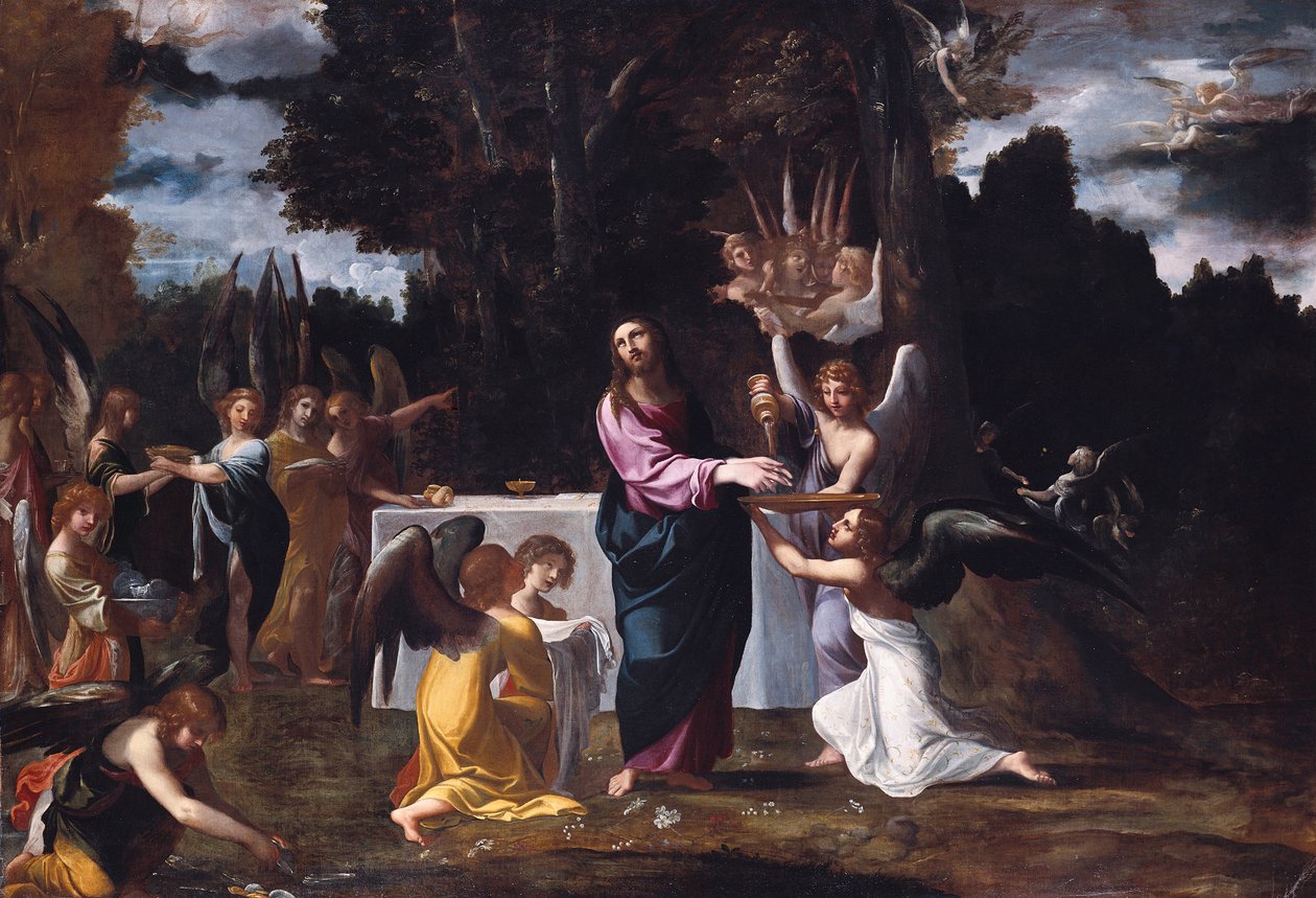Krisztus a pusztában, angyalok szolgálják alkotó: Ludovico Carracci