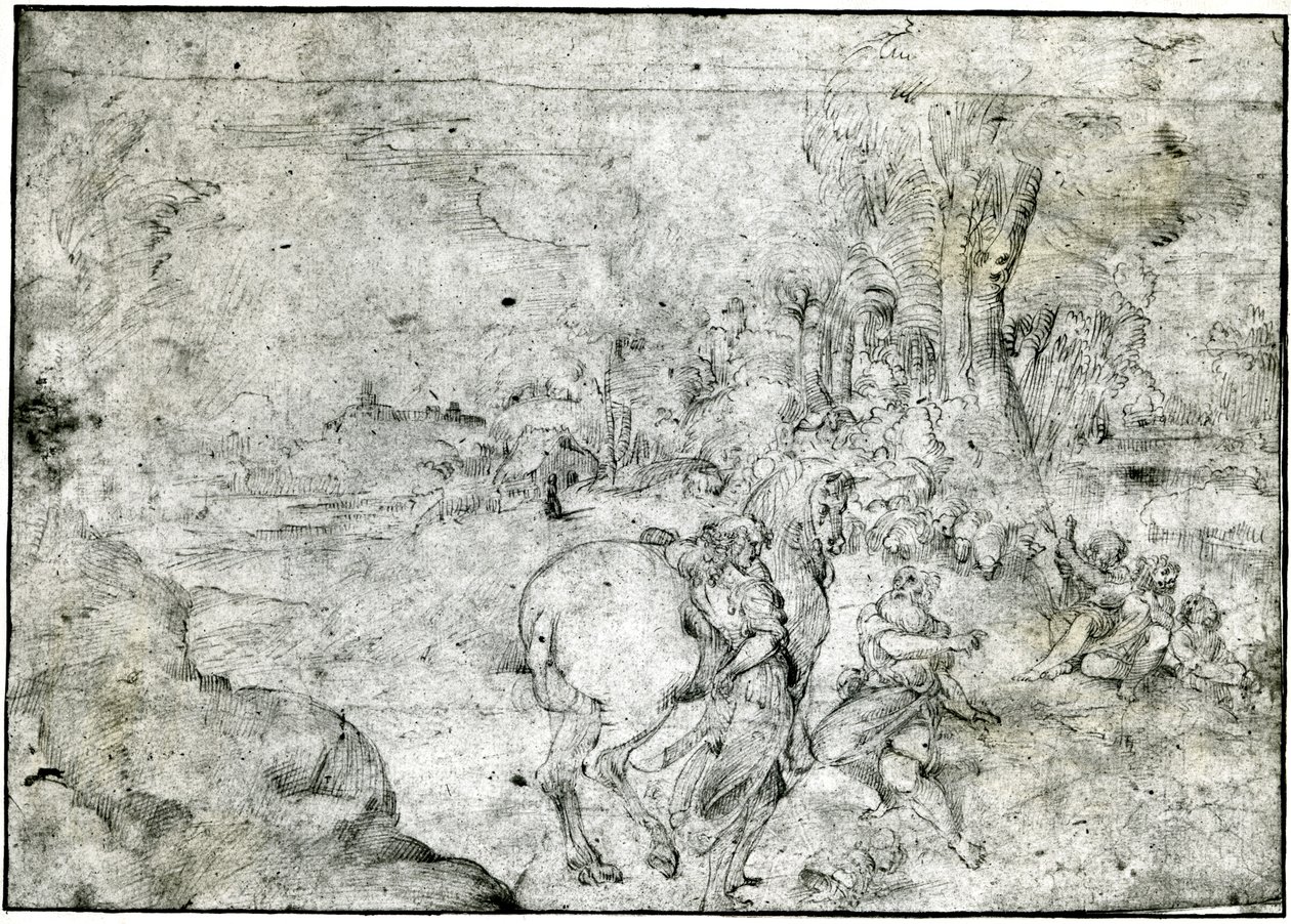 Erminia és a pásztorok, 1600 körül (toll és tinta papíron) alkotó: Ludovico Carracci