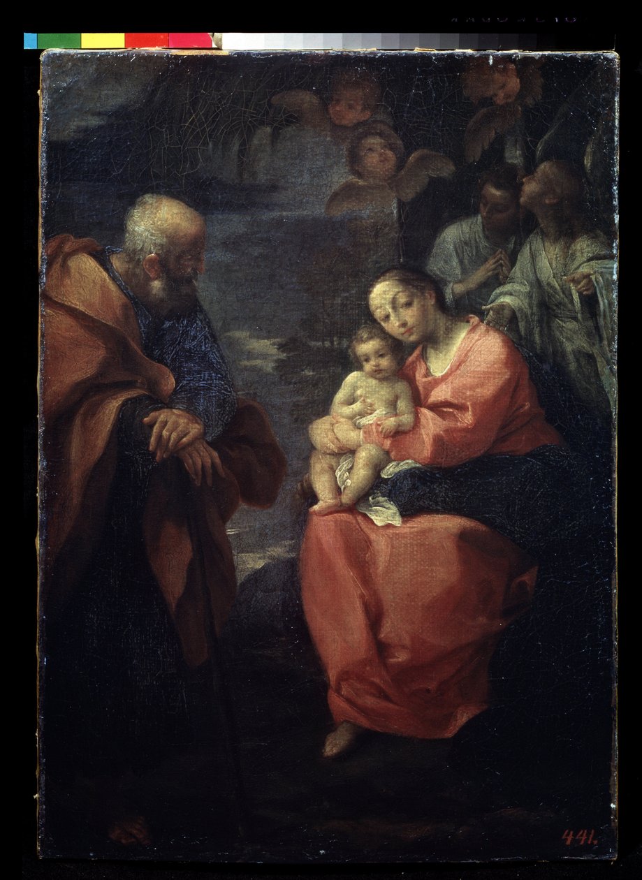 ""A Szent Család megnyugszik Egyiptomba meneküléskor" (A Szent Család pálmafa alatt (Pihenés Egyiptomba meneküléskor)) Ludovico Carracci (Ludovic Carracci) festménye alkotó: Ludovico Carracci