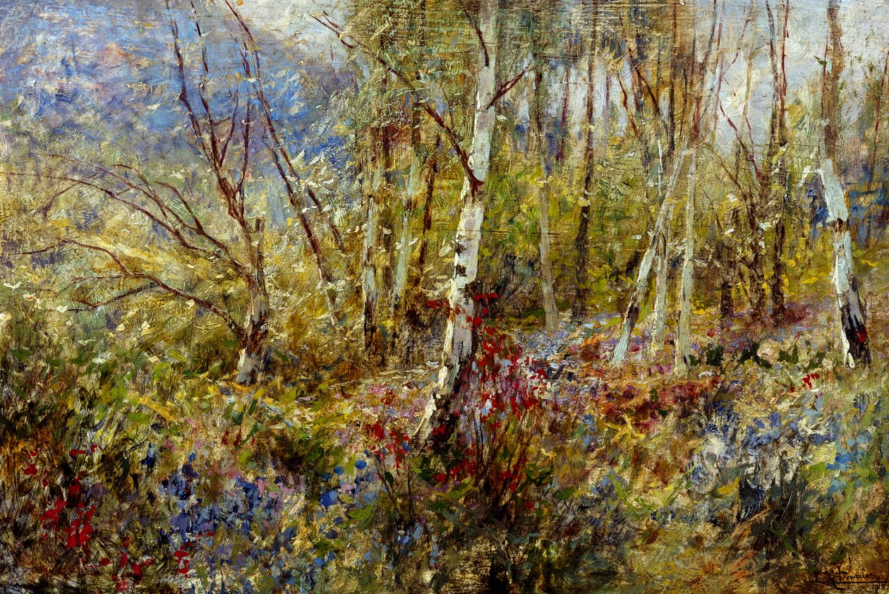Erdő, Ludovico Cavaleri (1867-1942), olaj, panel, 50x75 cm alkotó: Ludovico Cavaleri