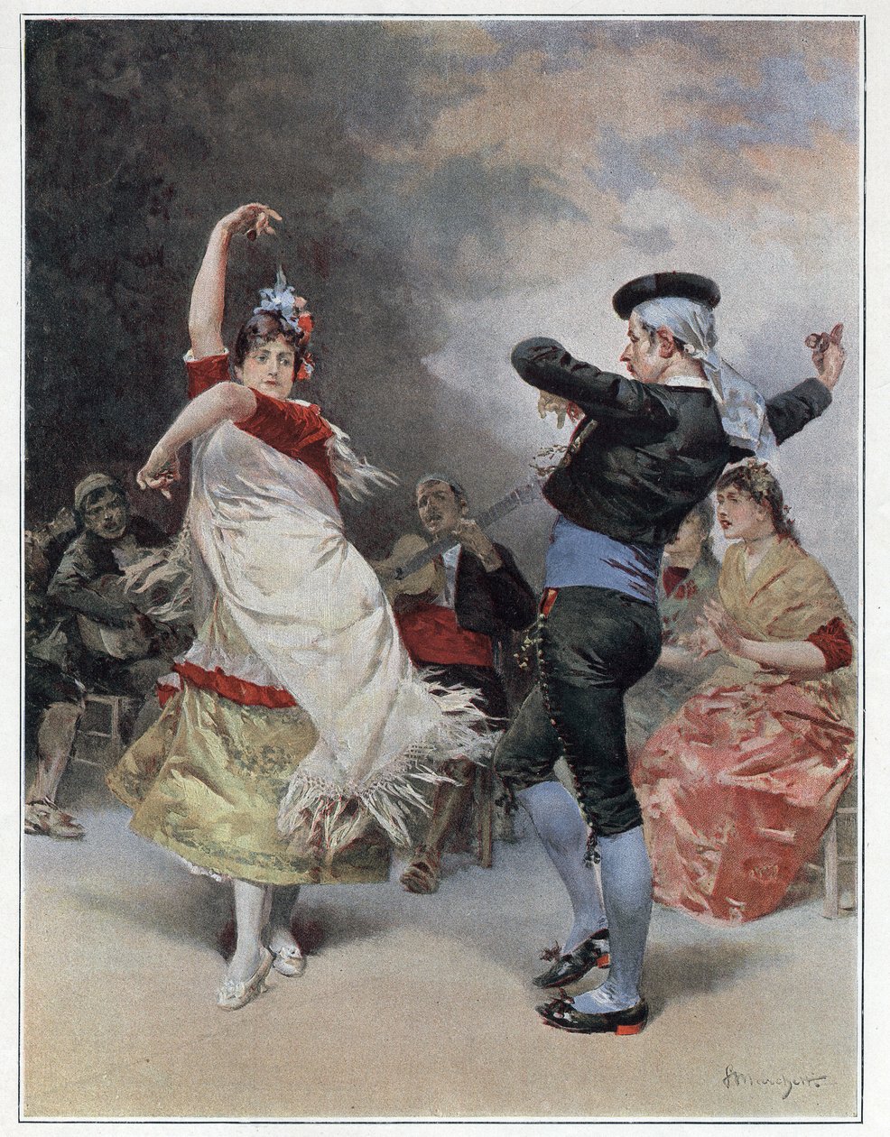 A granadai cigányok. Ludovico Marchetti (1853-1909) kromotipográfia 1889 Magángyűjtemény. alkotó: Ludovico Marchetti