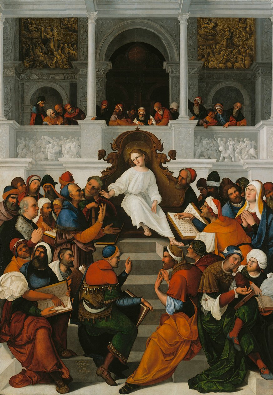 A tizenkét éves Jézus tanítása a templomban, 1524 alkotó: Ludovico Mazzolino
