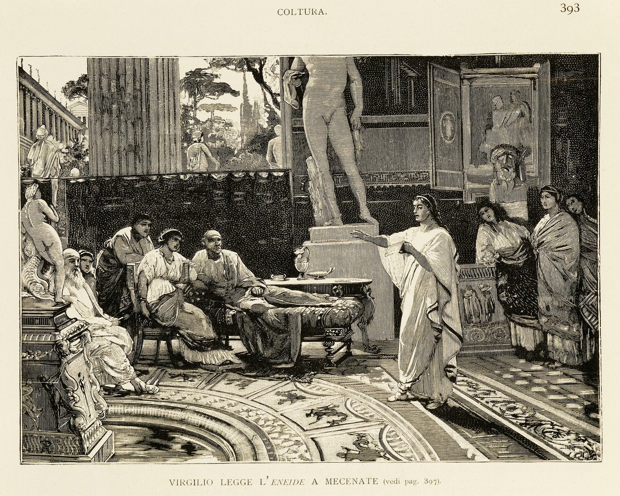 Maecenas hallgatja Virgil Aeneist olvas, Lodovico Pogliaghi (1857-1950) illusztrációja a Róma korai történelméhez, Francesco Bertolini (1836-1909), Fratelli Treves kiadás, Milánó alkotó: Ludovico Pogliaghi
