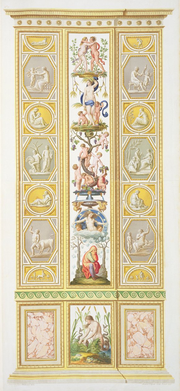 Panel a vatikáni Raphael Loggiáról, a „Delle Loggie di Rafaele nel Vaticano”-ból, Giovanni Volpato (1735-1803) metszet, 1775, 1775-77 körül (kézzel színezett metszet) (lásd még 17645) alkotó: Ludovicus Tesio Taurinensis