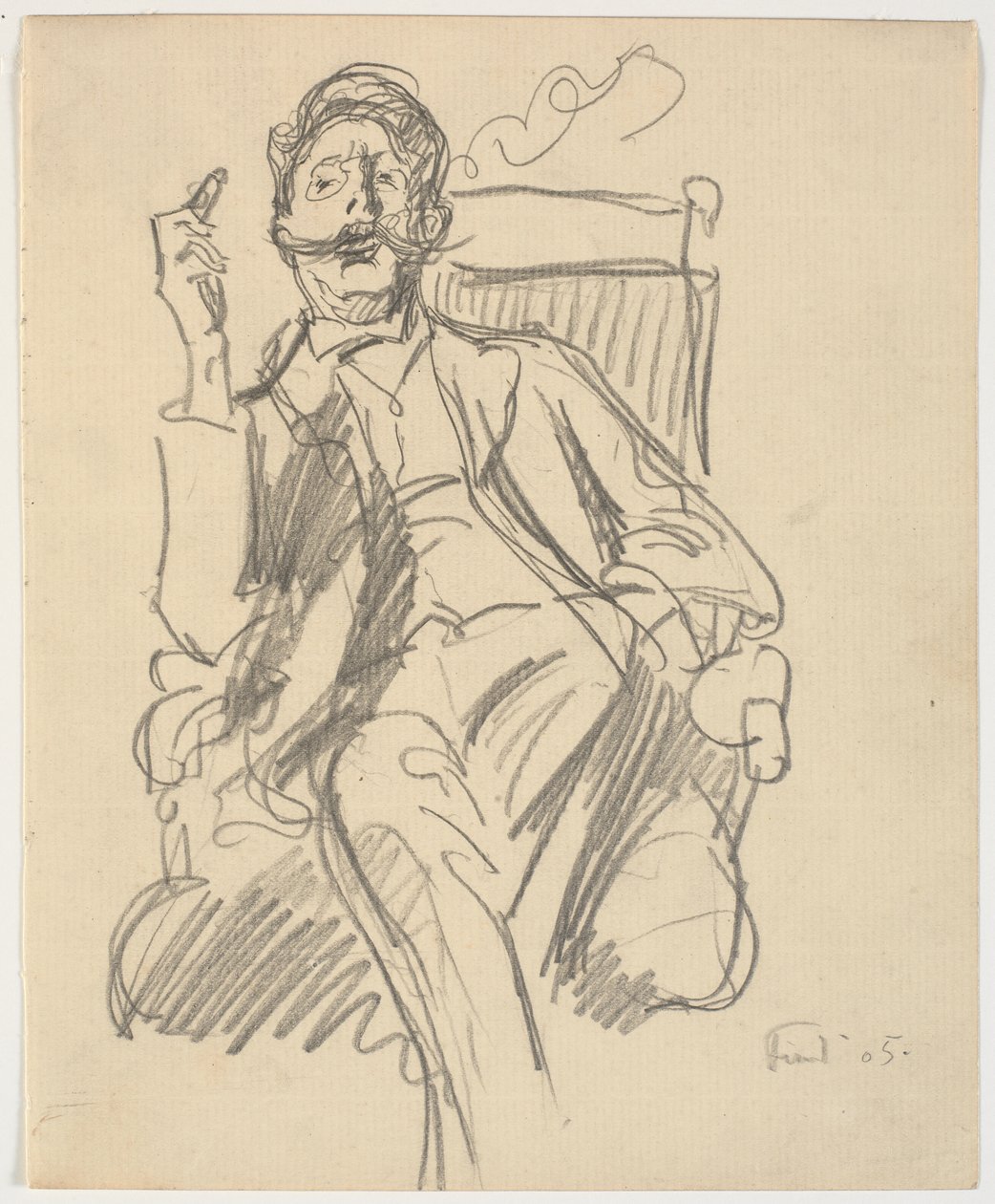 Carl V. Petersen művészettörténész, ülve, szivarral alkotó: Ludvig Find