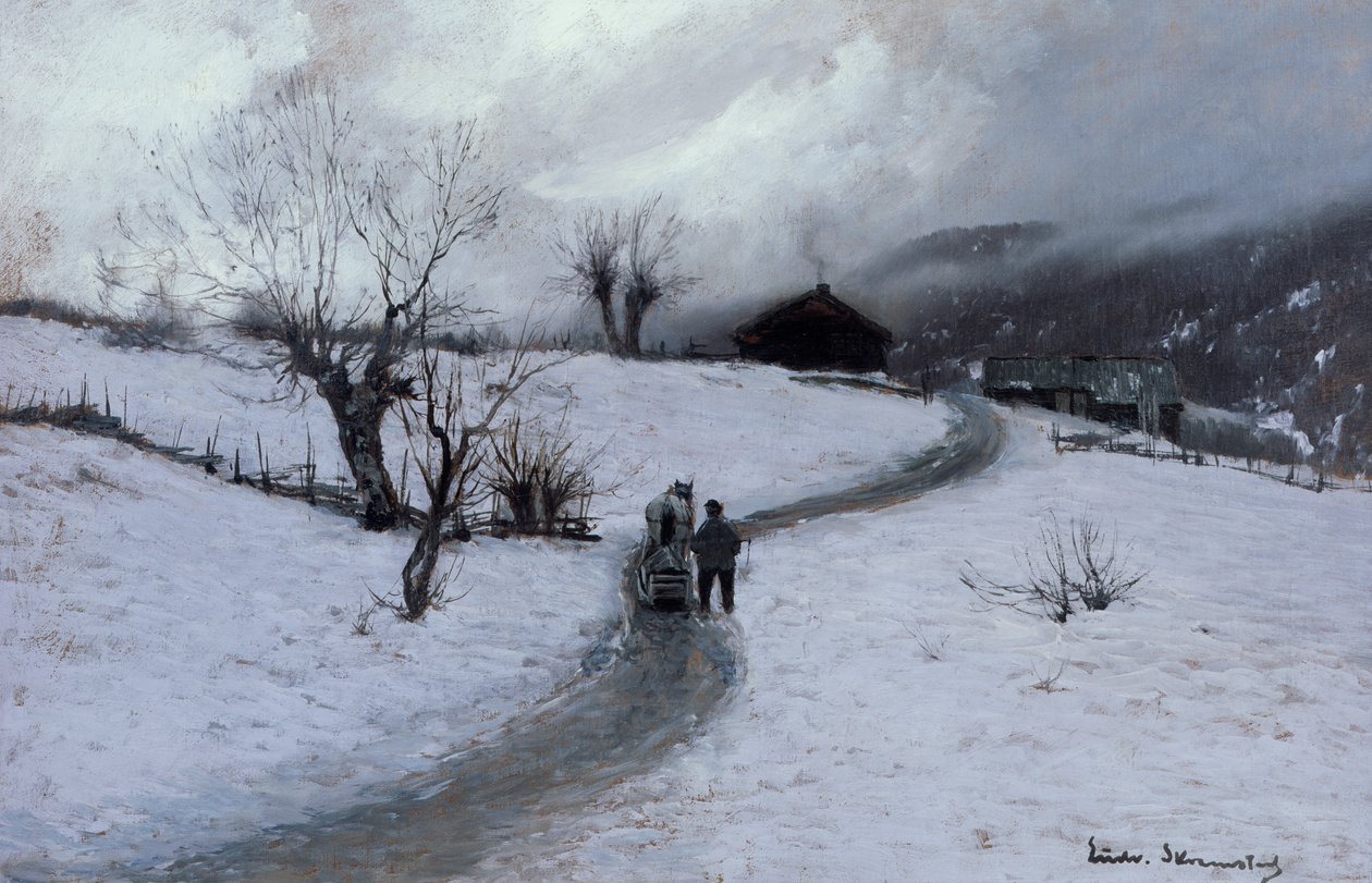 Férfi lóval és szánkóval alkotó: Ludvig Skramstad