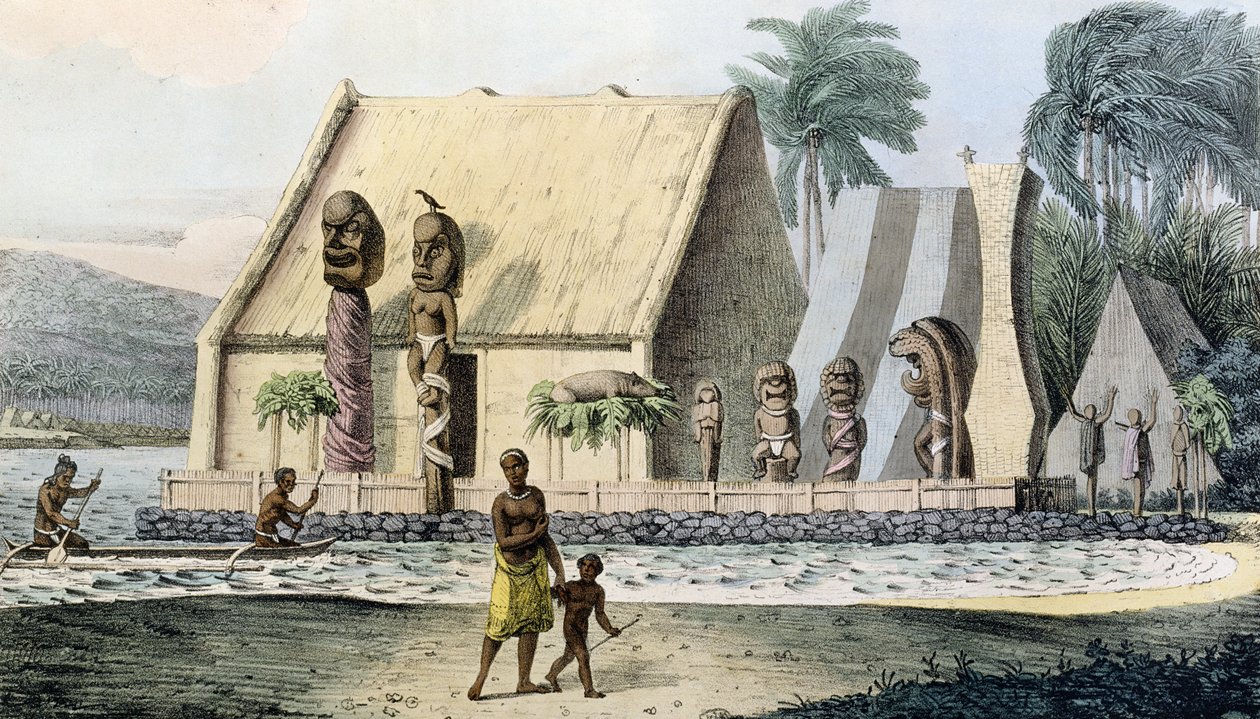 Királytemplom a Tiritatea-öbölben, a „Voyage Pittoresque Autour du Monde”-ból, Jean Pierre Norblin (1745-1830) metszete, 1822-ben megjelent alkotó: Ludwig Choris