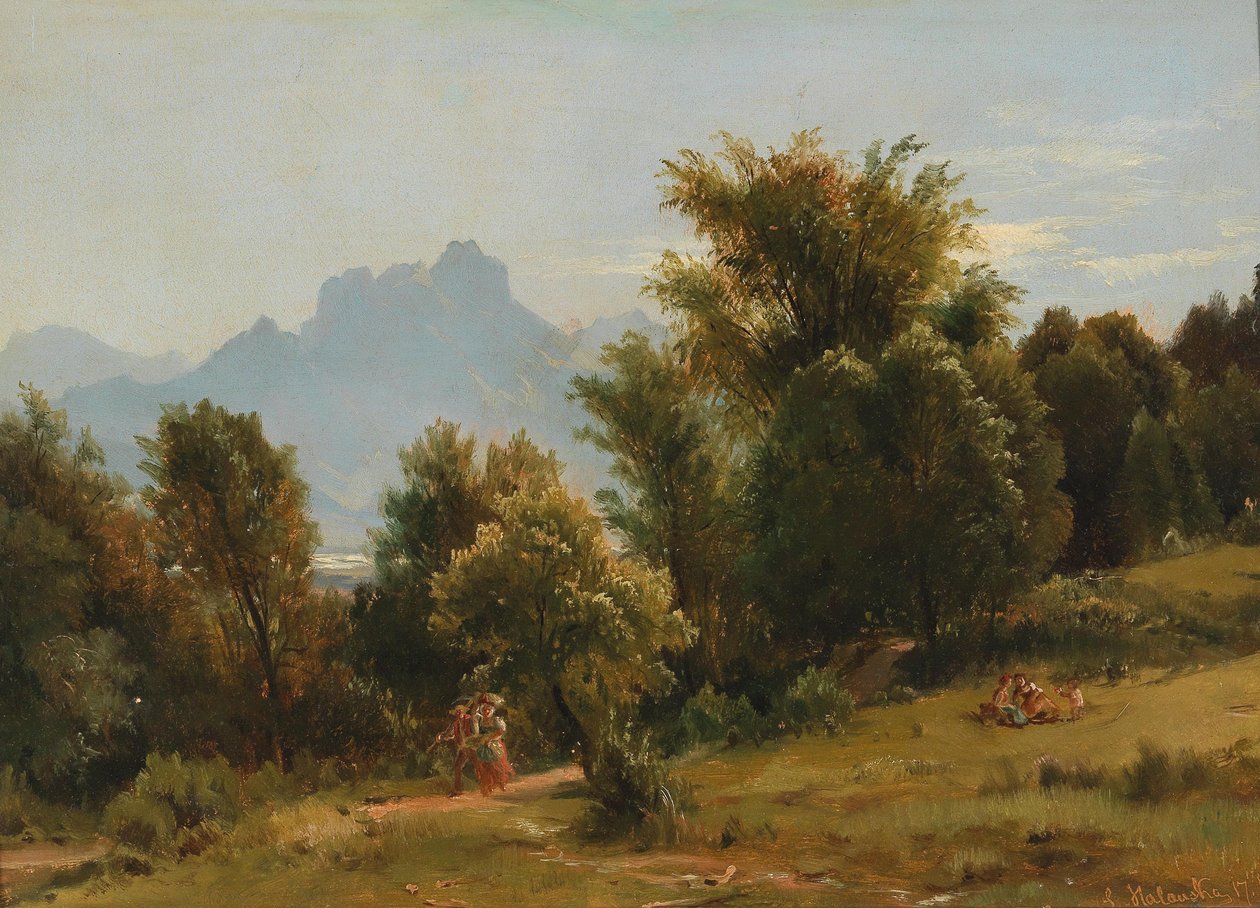 Jelenet fákkal Brannenburg közelében, Bajorországban alkotó: Ludwig Halauska
