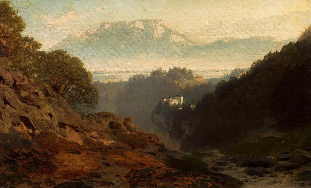 Hegyi táj várral. alkotó: Ludwig Willroider