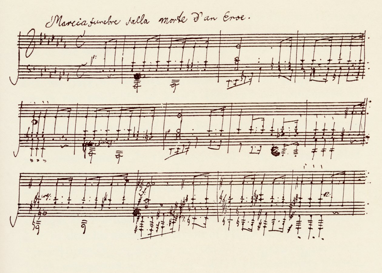 Részlet Beethoven Egy lapos dúr szonátája, Opus 26 (toll és tinta) kéziratából alkotó: Ludwig van Beethoven