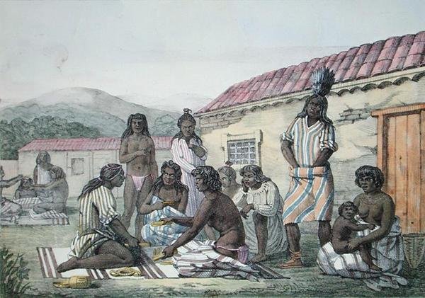 A kaliforniai bennszülöttek által játszott játék a „Voyage Pittoresque Autour du Monde”-ból, Jean Pierre Norblin (1745-1830) metszete, 1822-ben megjelent (színes litó) alkotó: Ludwig Choris