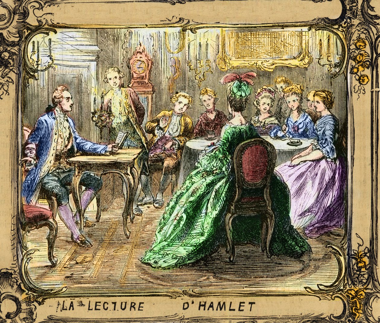 Hamlet előadása (Shakespeare) - Hamlet felolvasása - Johann Wolfgang von Goethe Strasbourgban 1770 - Ludwig Pietsch (1824-1911) utáni metszet alkotó: Ludwig (after) Pietsch