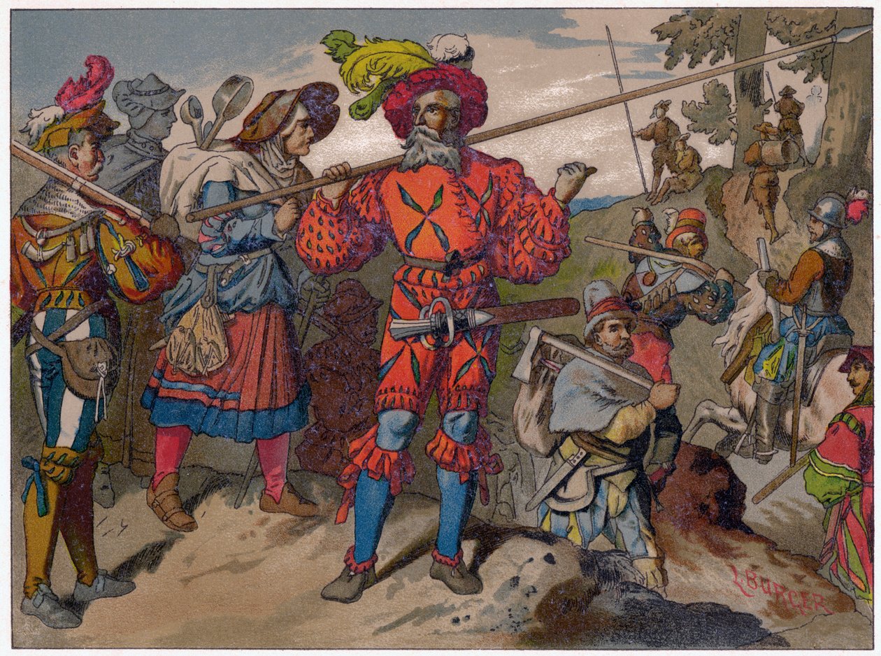Landsknechts a 16. századból, a 19. századból. alkotó: Ludwig Burger