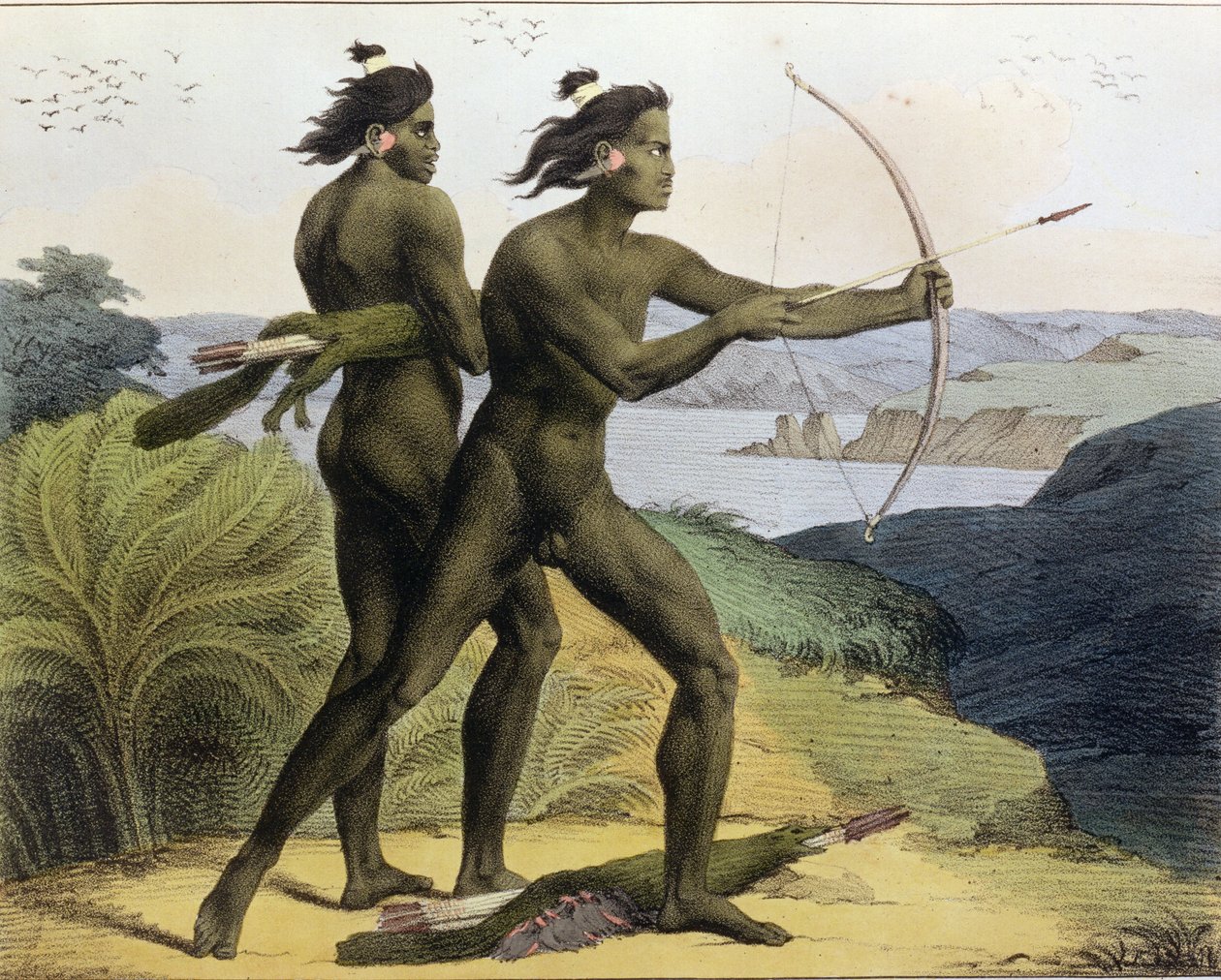 Vadászat a San Francisco-öbölben, a „Voyage Pittoresque Autour du Monde” című művéből, Jean Augustin Franquelin (1798-1839) metszete, 1822-ben megjelent alkotó: Ludwig Choris