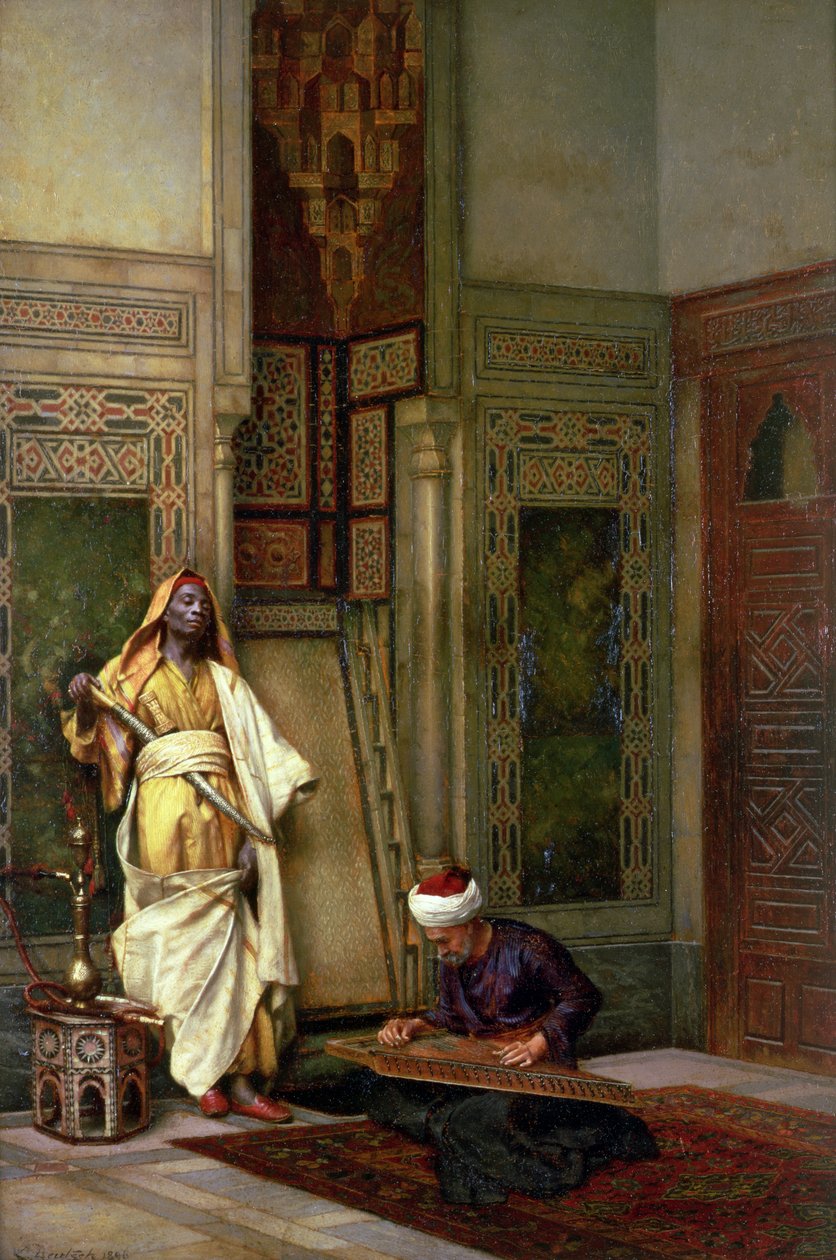 d Őrség citerajátékossal a belső térben alkotó: Ludwig Deutsch