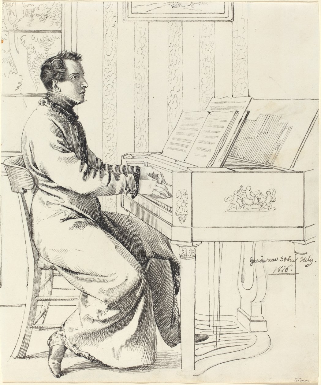 Grimm, Ludwig Emil
 német, 1790 - 1863

A művész sógora, Ludwig Hassenpflug, zongorázni készül, 1826 (toll és fekete tinta grafitra, vattapapírra) alkotó: Ludwig Emil Grimm