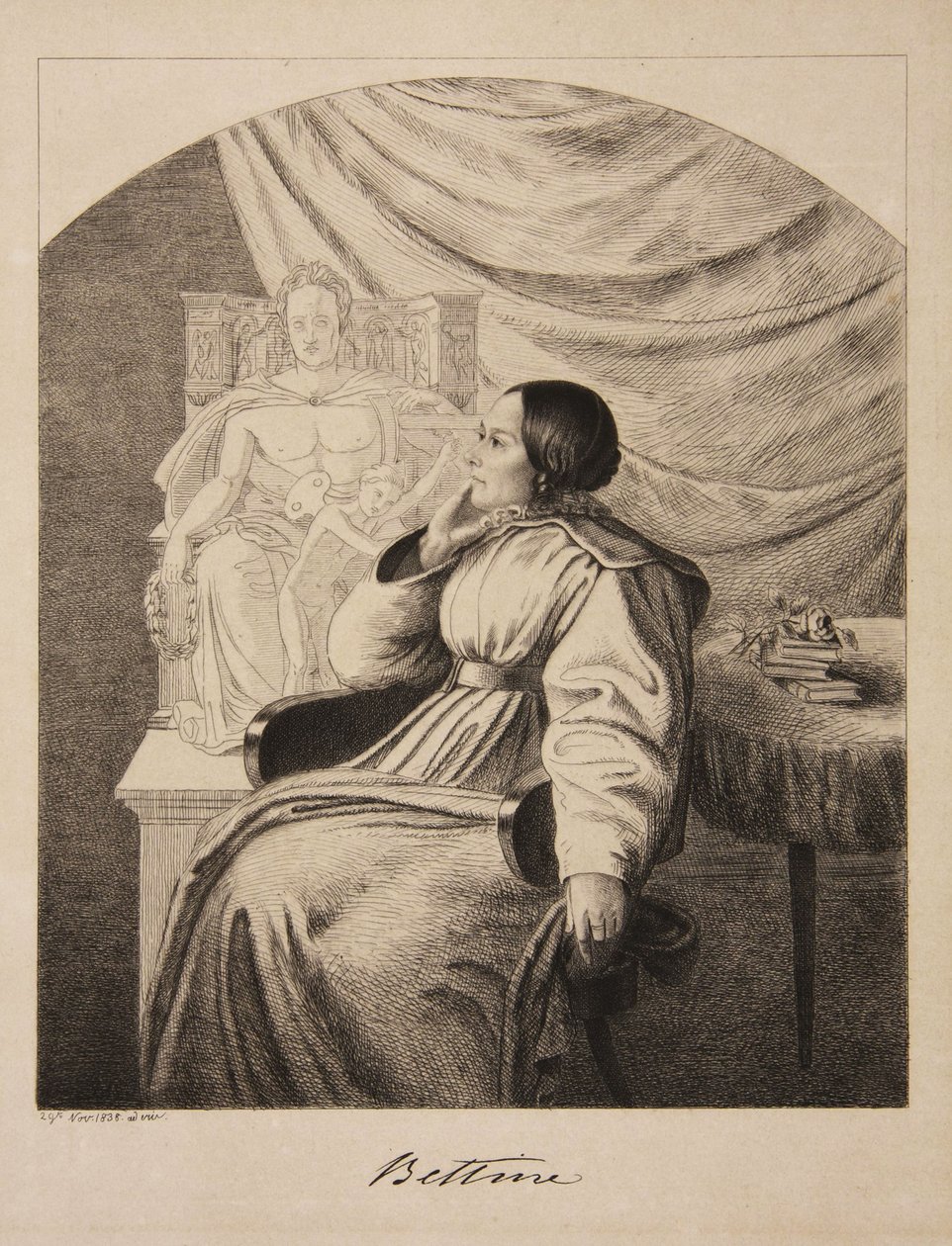 Bettine von Arnim írónő portréja 1785-1859, sz. Brentano, 1838. alkotó: Ludwig Emil Grimm
