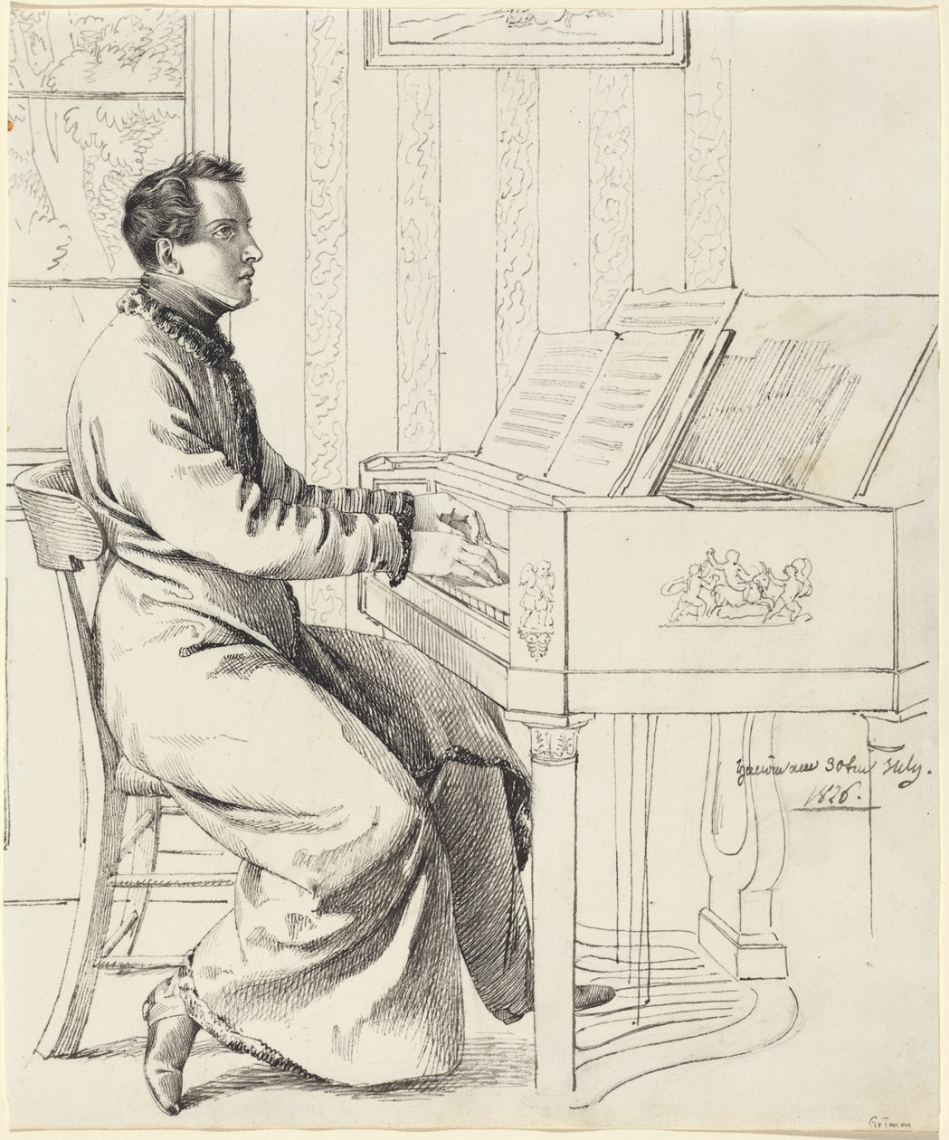 A művész sógora, Ludwig Hassenpflug zongorázásra készül alkotó: Ludwig Emil Grimm