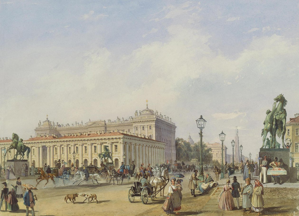 Az Anichkov-híd Szentpéterváron, 1847 alkotó: Ludwig Franz Karl Bohnstedt