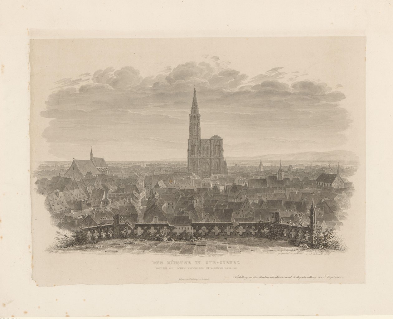 A Straatsburgi katedrális portréja A strasbourgi pap a Tamás-templom keleti tornyából nézve (cím a tárgyon) alkotó: Ludwig Friedrich Schnell