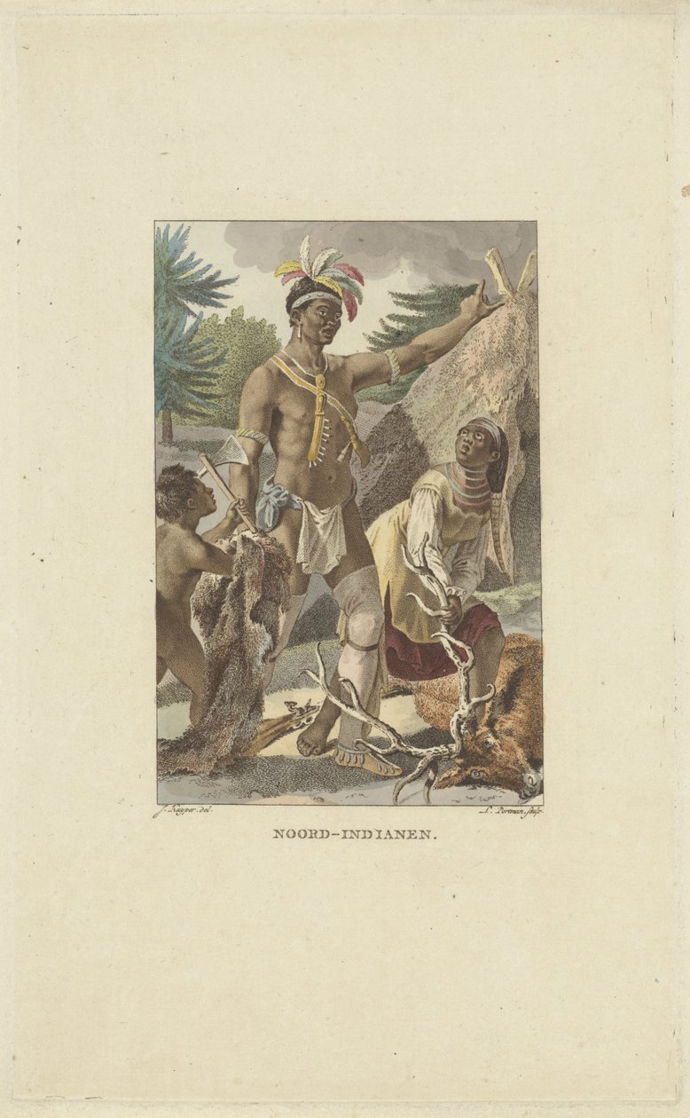 Irokéz család a póló előtt Észak-indiaiak (cím a tárgyon) alkotó: Ludwig Gottlieb Portman