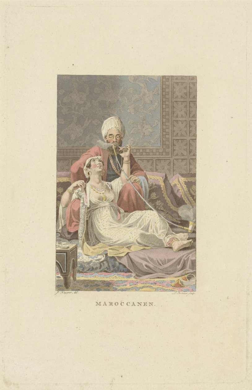 Marokkói pár teaházban marokkóiak (cím a tárgyon) alkotó: Ludwig Gottlieb Portman