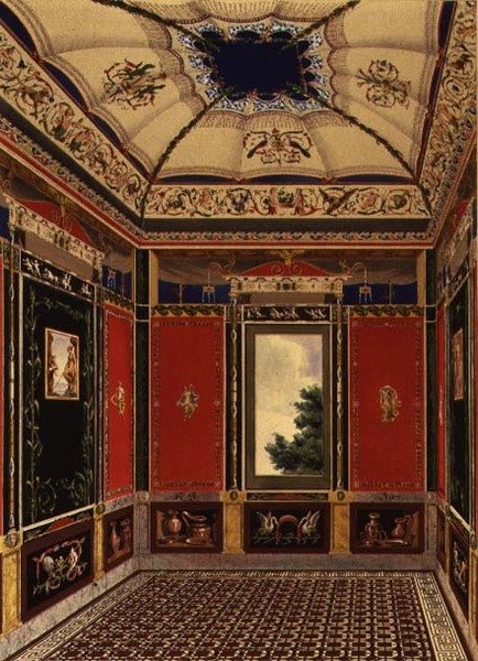 A pompeusi szoba Augustine Aglio (1777-1857) festette „A kerti pavilon díszei a Buckingham-palota területén” alkotó: Ludwig Gruner