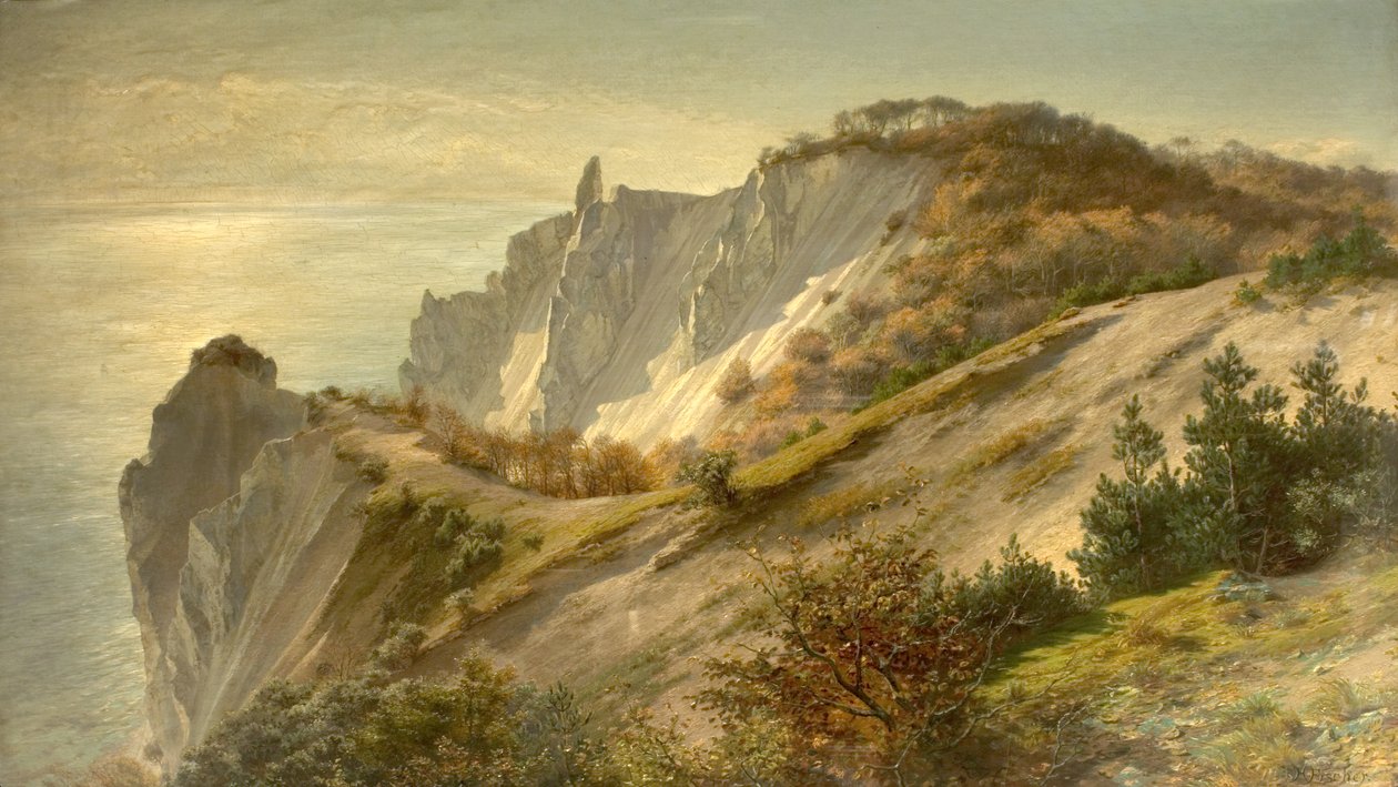 Mons Cliff őszi kilátásai, Dánia, 1882 alkotó: Ludwig Hans Fischer