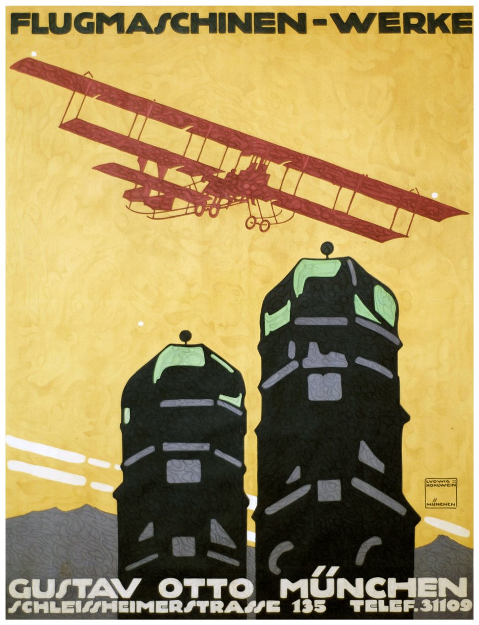 Repülőgépek - munkák, plakátok. 1912 (litográfia) alkotó: Ludwig Hohlwein