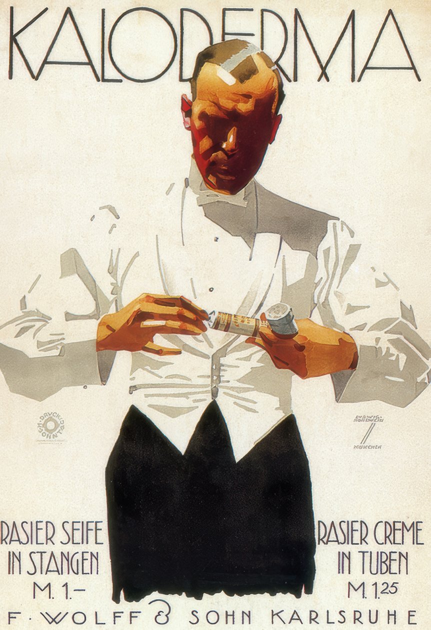 Caloderma / RASIERSEIFE IN STANGEN / RASIERCREME IN TUBEN alkotó: Ludwig Hohlwein