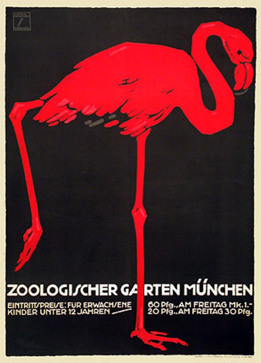 Állatkerti poszter vörös flamingóval alkotó: Ludwig Hohlwein