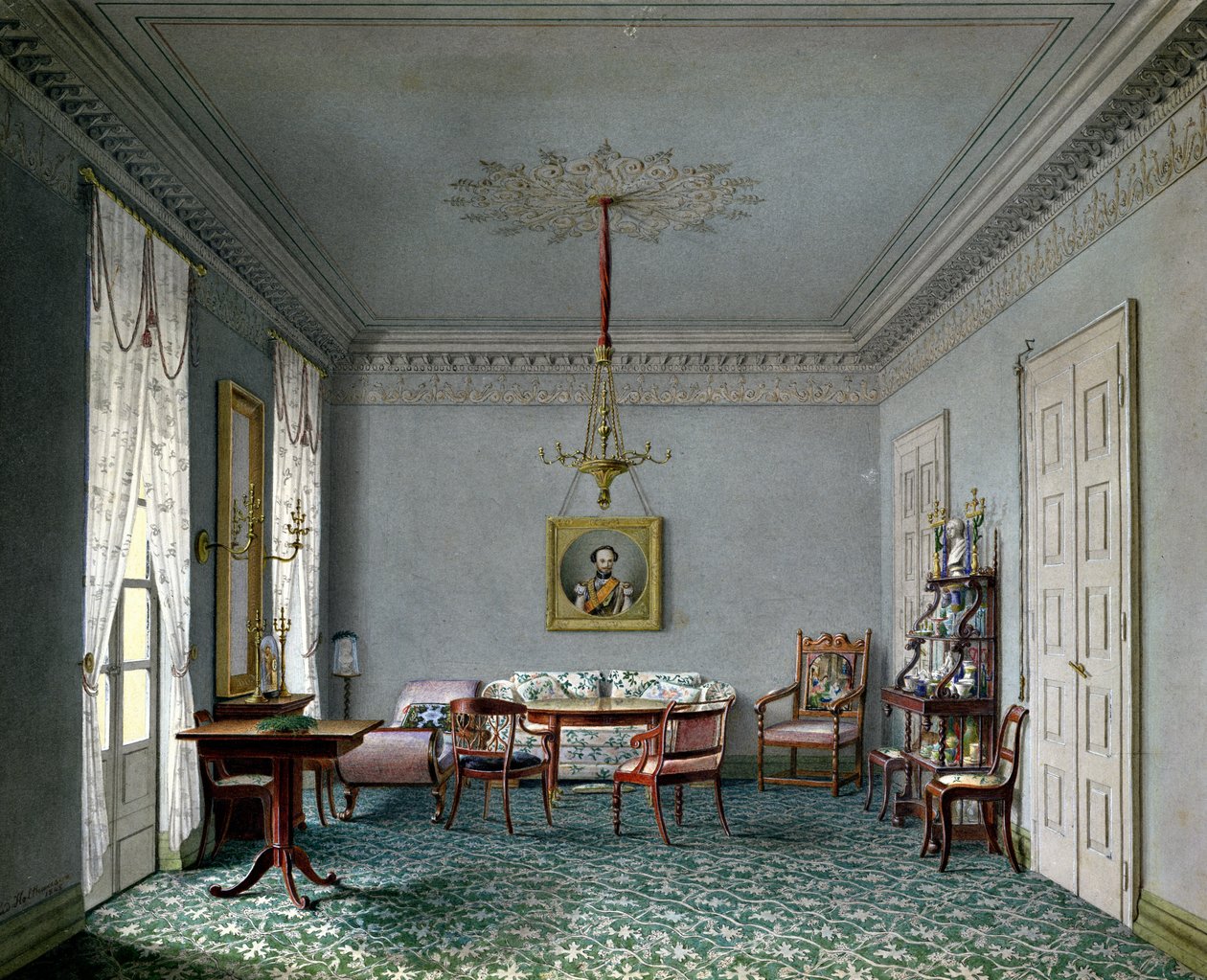 Szalonbelső a stuttgarti kastélyban, Wurttemburg (wc, papír) alkotó: Ludwig Holthausen