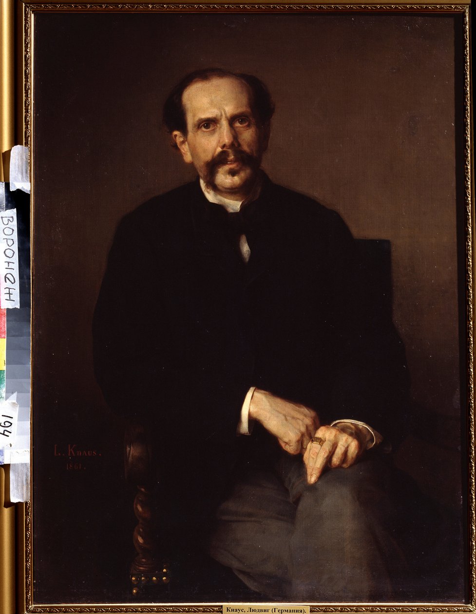 ""Egy férfi portréja"" Fekete öltönyben van, ujján pecsétgyűrű. Ludwig Knaus (1829-1910) festménye: Ivan Kramskoy (vagy Kramskoi) Szépművészeti Múzeum Voronyezsben (Voronyezs), Oroszország. alkotó: Ludwig Knaus