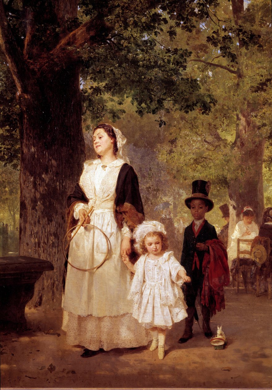 Séta a Tuileriák kertjébe. Louis Knaus festménye (1829-1910) alkotó: Ludwig Knaus