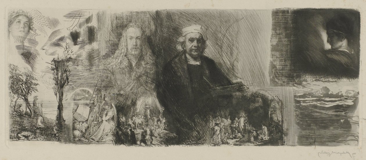 Rembrandt és Dürer művei különböző nyomdai technikákkal An die Schönheit (cím a tárgyon) alkotó: Ludwig Michalek