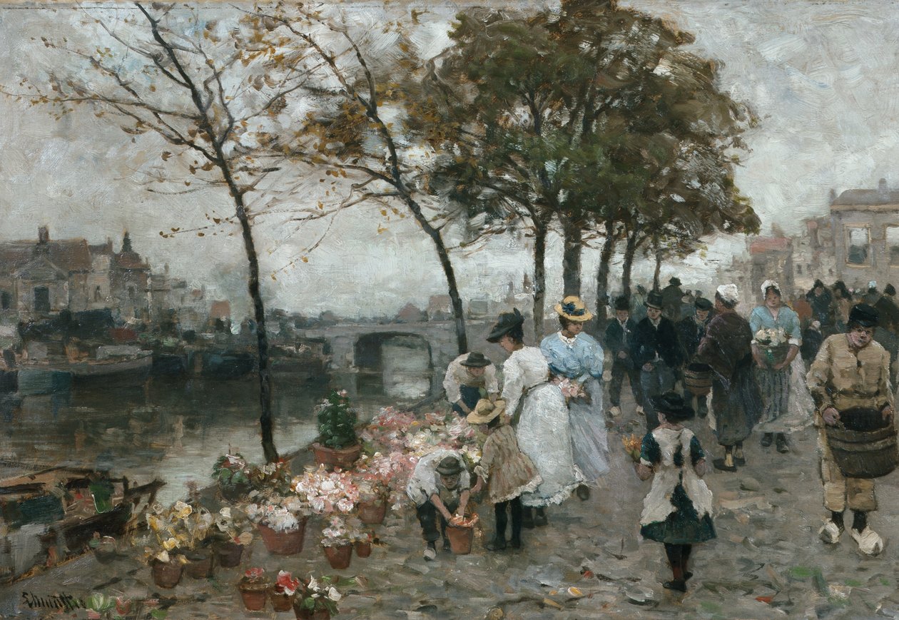 Virágpiac a csatorna mellett alkotó: Ludwig Munthe