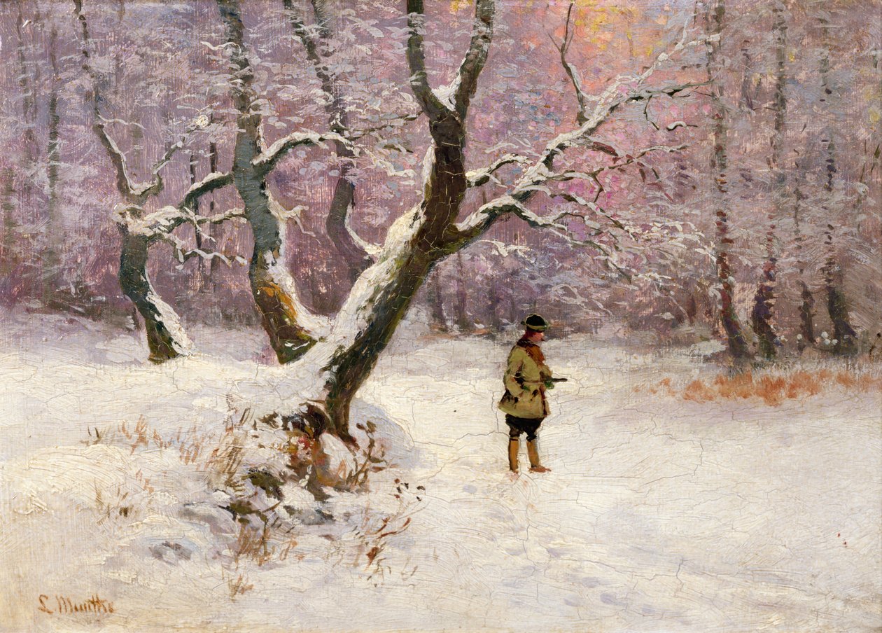 Téli táj Vadászokkal (olaj, vászon) alkotó: Ludwig Munthe