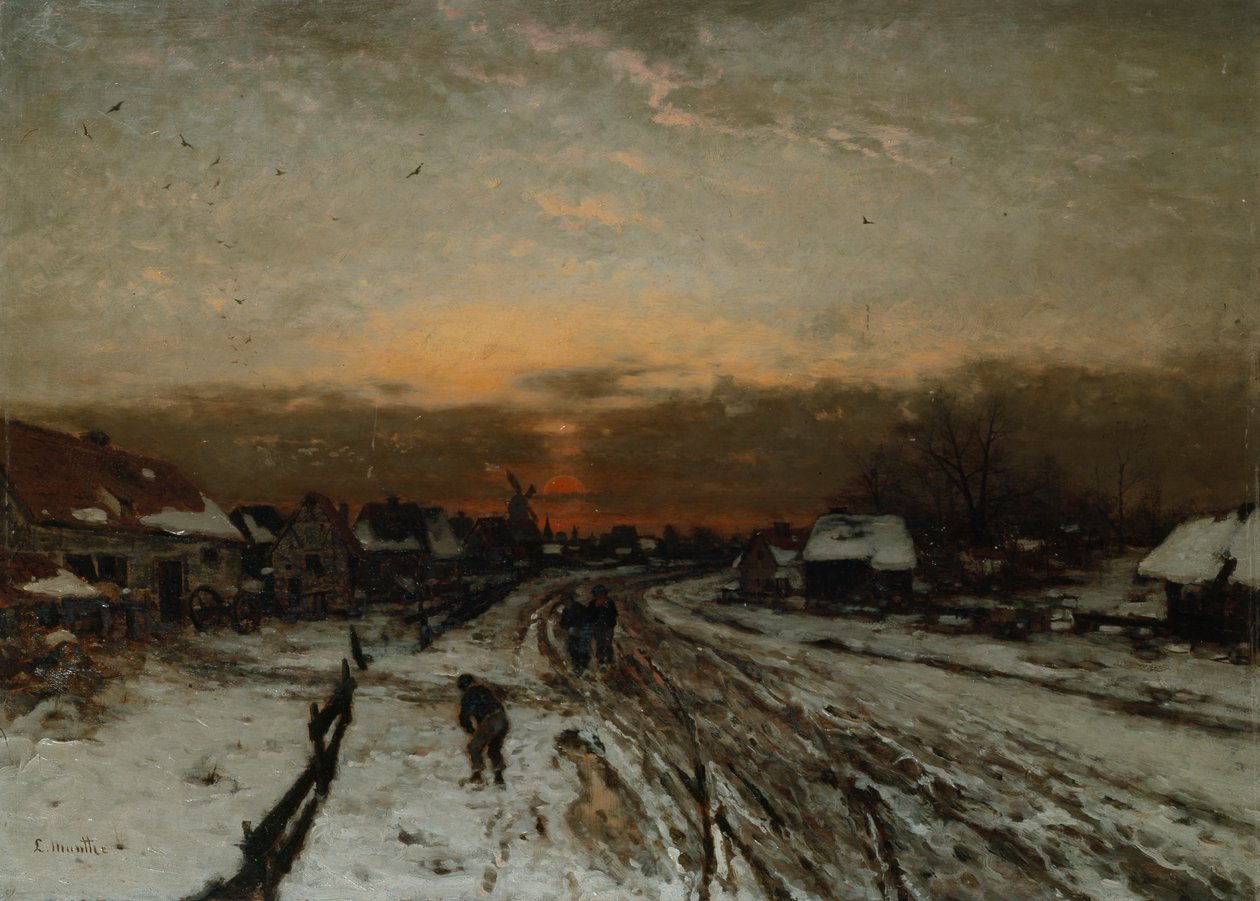 Téli táj naplementével (olaj, vászon) alkotó: Ludwig Munthe