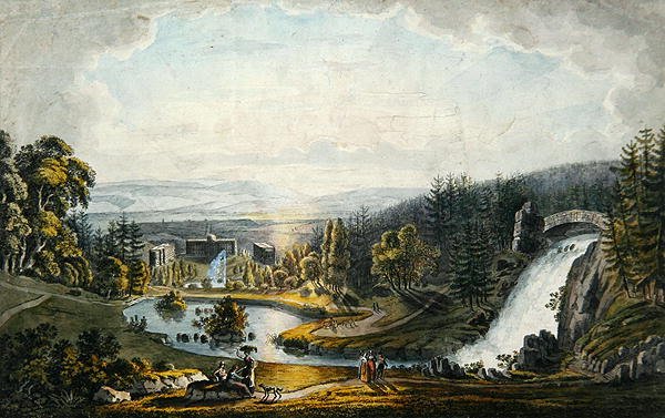 Kilátás a Weissenstein-kastélyra (kézzel színezett metszet) alkotó: Ludwig Philipp Strack