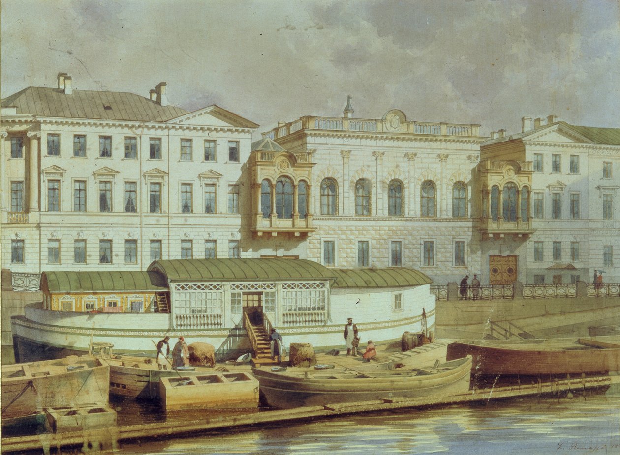 Naryskin palota a Fontanka folyón, 19. század közepe. alkotó: Ludwig Premazzi