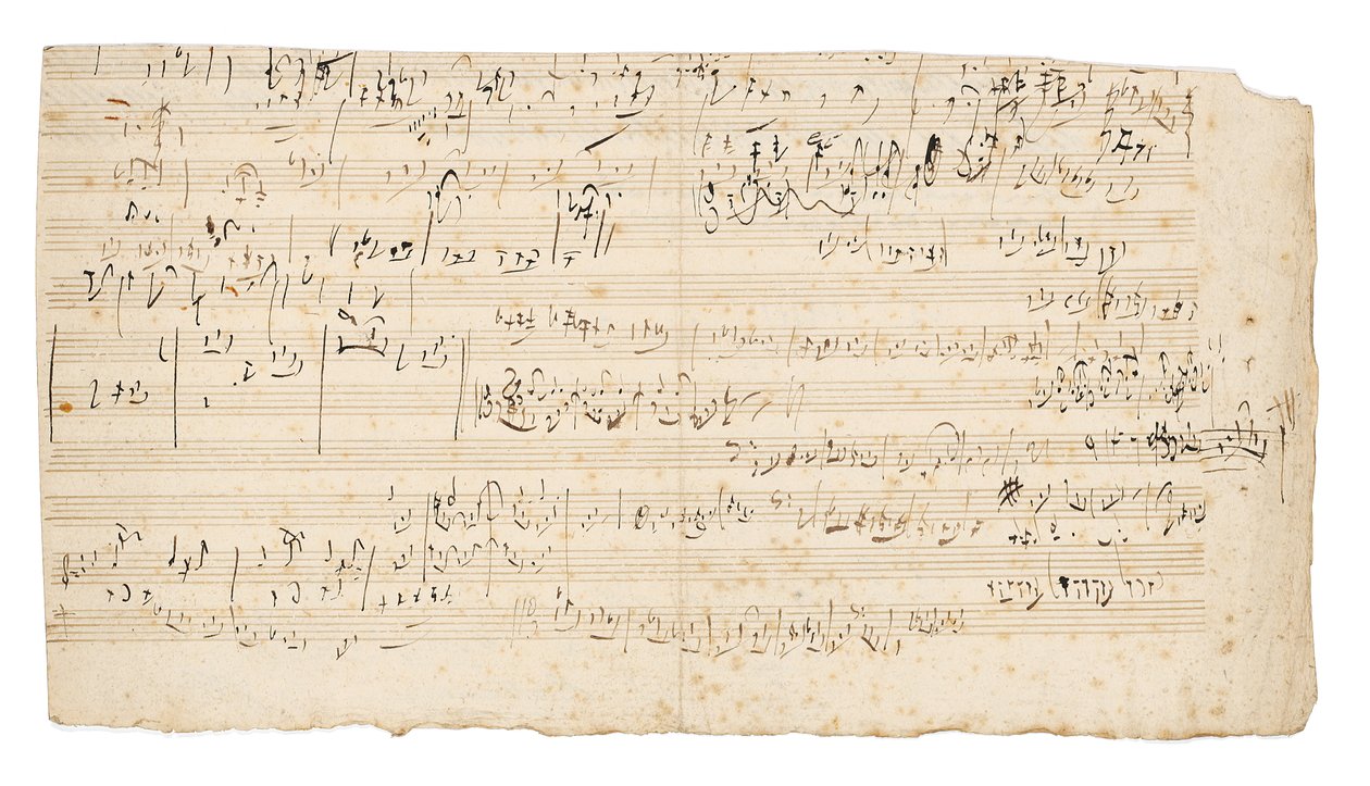 Autográf zenei kézirat, vázlat a Vonósnégyes lassú tételéhez C, Op.59, No.3, a harmadik "Razumovsky" kvartett, Bécs, 1806 körül alkotó: Ludwig van Beethoven