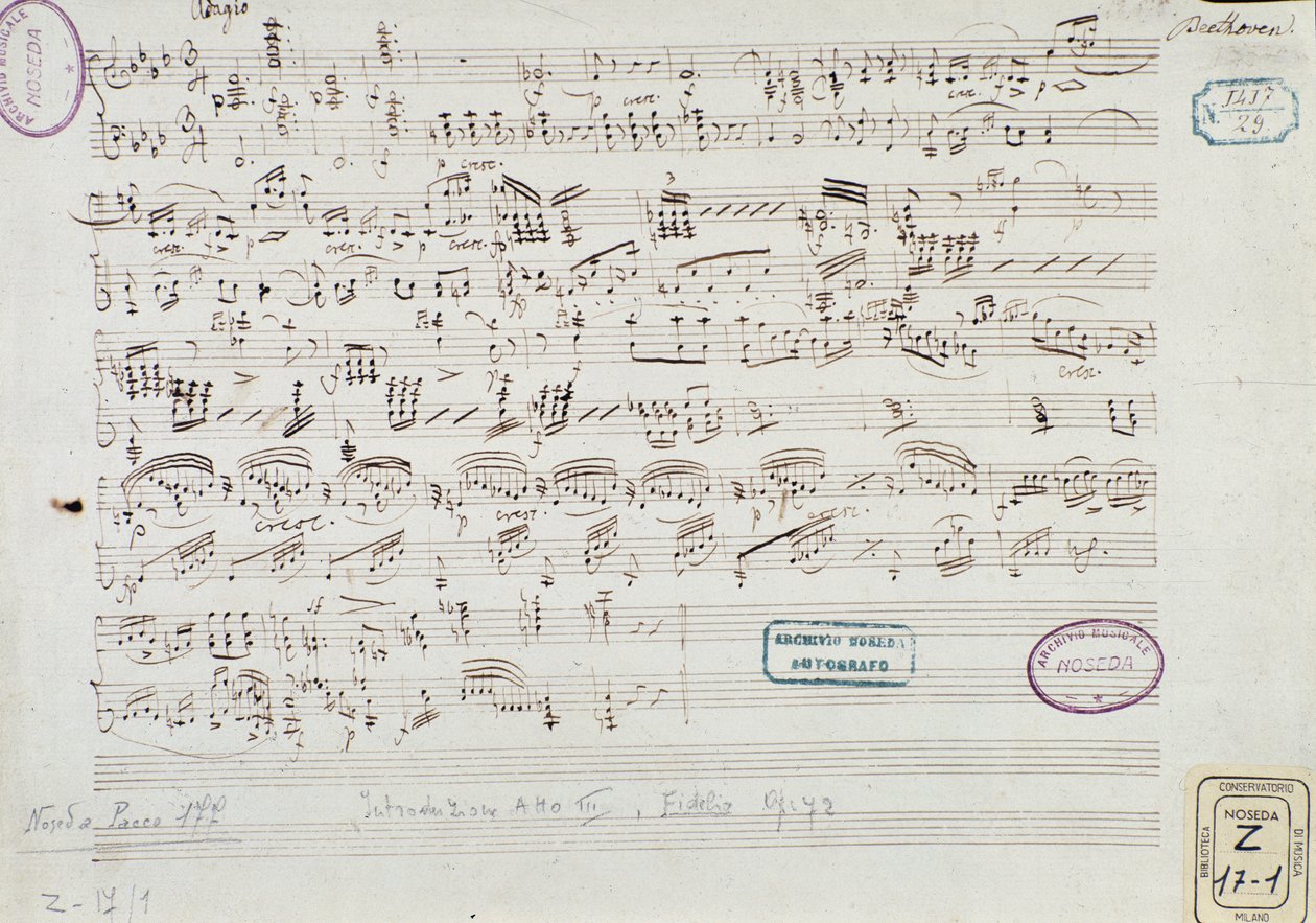 A "Fidelio" partitúrájának oldala: III. felvonás eleje alkotó: Ludwig van Beethoven